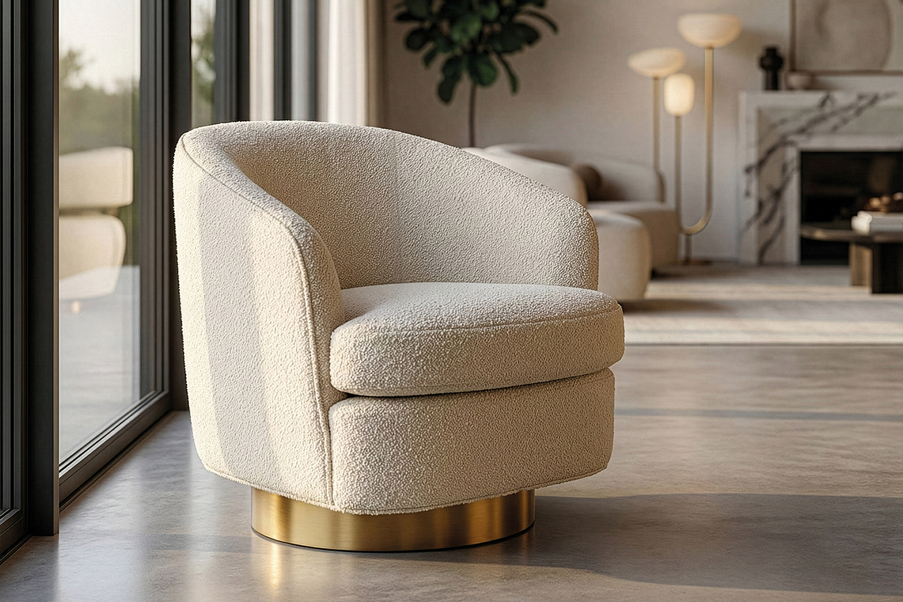 Кресло поворотное букле бежевое 7