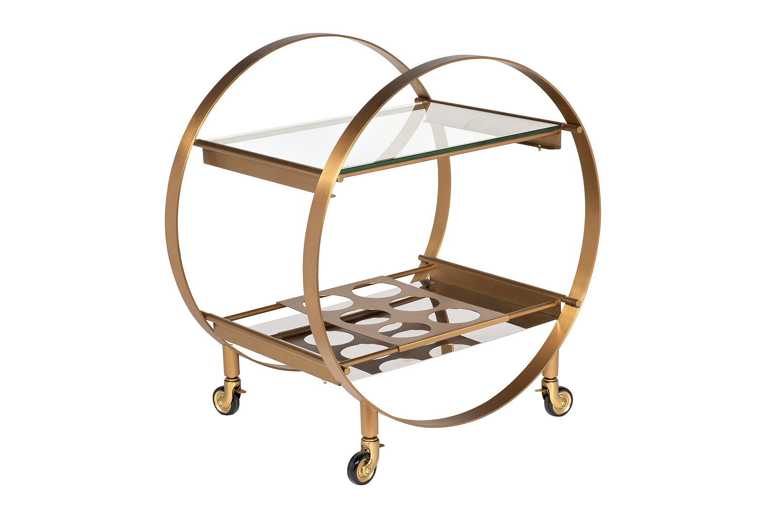 Стол-тележка сервировочная прозрачное стекло/латунь 2