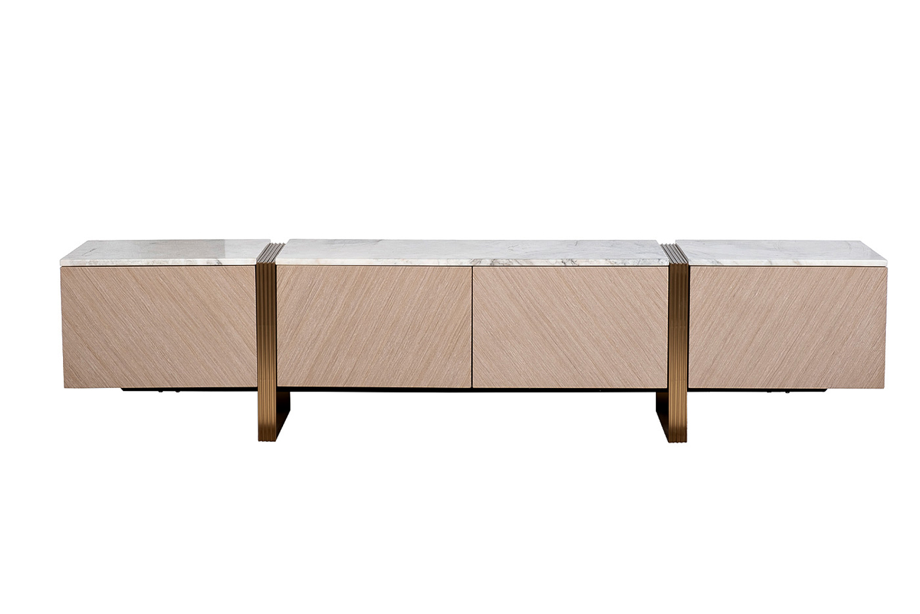 Тумба под телевизор светлый шпон/мраморная столешница 1