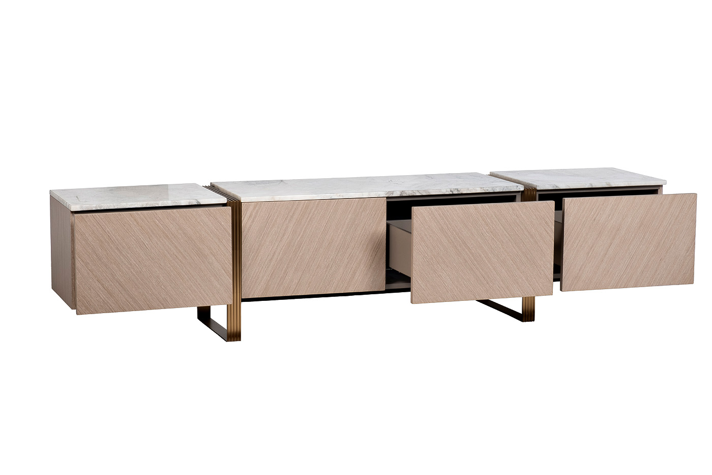 Тумба под телевизор светлый шпон/мраморная столешница 3