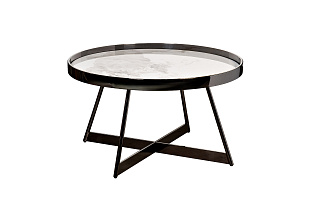 Стол журнальный белый керамогранит/черный хром